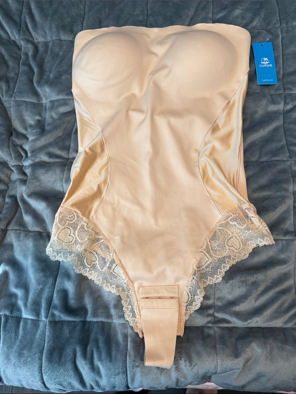 Cupshe Beige Strapless Lace-Trim Shapewear Bodysuit